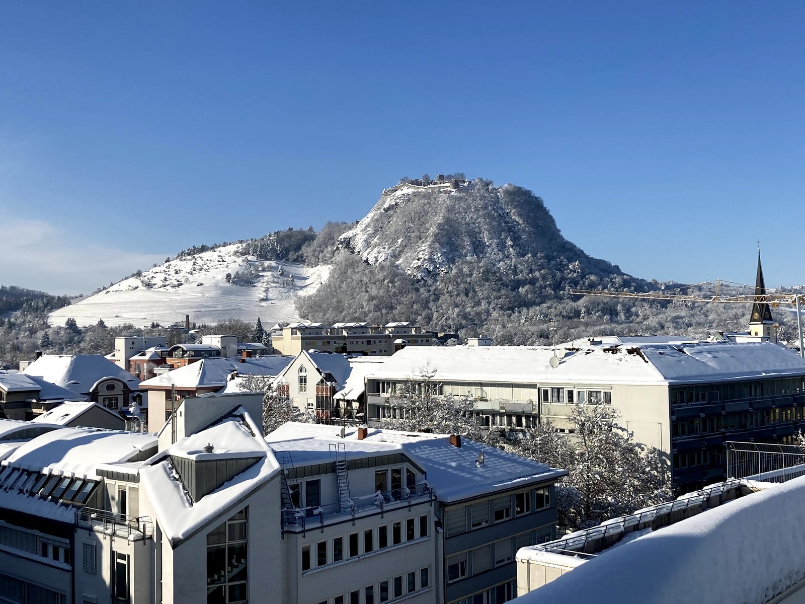 View from our office over the city center of Singen to the Hohentwiel mountain